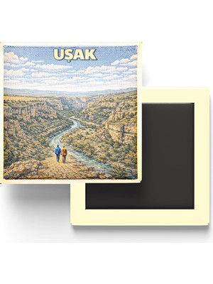 Şanal Buzdolap Magneti - Türkiye - Uşak - Retro Tema - 9x9 cm