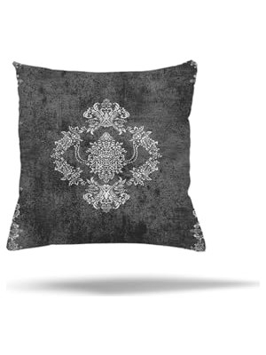 aklow akyoleticaret Yaprak Desenli Kelebekli Gizli Fermuarlı Koyu Gri Yastık Kılıfı 45 x 45