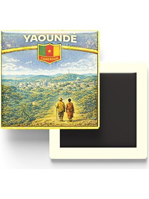 Şanal Retro Kamerun Yaounde Şehri Temalı Vintage Buzdolap Magneti – 9x9 cm
