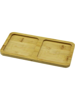 Şanal 2 Bölmeli Dikdörtgen Ahşap Bambu Yağdanlık Altlık Mini Tepsi 20X10X0.8CM (5264)