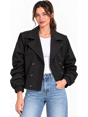 Kadın Siyah Premium Bomber Trençkot E26-CON2094