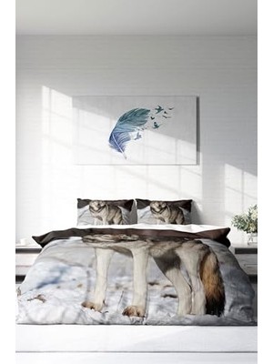 aklow akyoleticaret Çift Kişilik Pamuk Saten Nevresim Takımı Snowwolf, MONOHOME64761