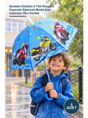 Yenilig 5 Adet Çocuk Şemsiyesi – Bardaklı Düdüklü 8 Telli Rüzgara Dayanıklı Eğlenceli Model Kids Umbrella Okul Günlük