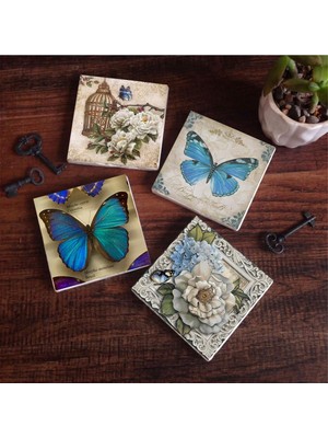 Şanal Pinecone Stone Kelebek Taş Bardak Altlığı Seti - 4 Parça - Dekoratif, Rustik Mutfak Aksesuarı, 10X10 Cm, Kaydırmaz Tabanlı, Şık ve Dayanıklı SC454