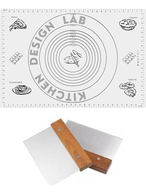 aklow akyoleticaret Beyaz 45X65 cm Silikon Hamur Açma Matı ve Paslanmaz Çelik Ahşap Saplı Şekillendirici Spatula