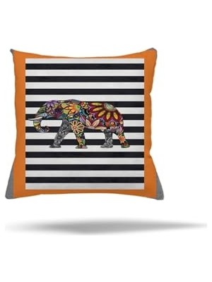 aklow akyoleticaret Fil Desenli Etnik Gizli Fermuarlı Yastık Kılıfı, Kırlent Kılıfı, Koltuk Yastık Kılıfı, Turuncu 45 x 45