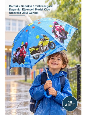 Yenilig 10 Adet Çocuk Şemsiyesi – Bardaklı Düdüklü 8 Telli Rüzgara Dayanıklı Eğlenceli Model Kids Umbrella Okul Günlük