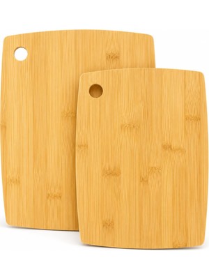 Şanal Gaga Bambu Kesme Tahtası 2’li Set - Doğal Ahşap Kesme ve Sunum Tahtası - Büyük Küçük Boy - Bıçak Dostu Yüzey - Askı Delikli Ergonomik Mutfak Doğrama Tahtası - Sebze Meyve Ekmek Et Için