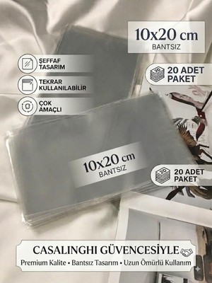 Şanal Bisaccia Bantsız 10X20 cm Kurabiye Poşeti Yapışkansız Jelatin Şeffaf Opp Torba 10X20 cm - (20 Adet)