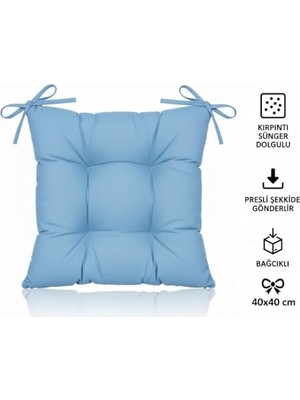aklow akyoleticaret 4'lü Sandalye Minderi – Bağcıklı, Çökme Yapmaz Sünger Dolgulu, Yıkanabilir – 40X40 cm (Mavi)