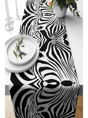 aklow akyoleticaret Zebra Desenli Leke Tutmaz Kumaş Runner, Siyah-Beyaz 43 x 43