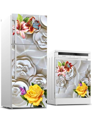 Şanal Buzdolabı ve Bulaşık Makinası Beyaz Eşya Sticker Kaplama Kabartma Gül
