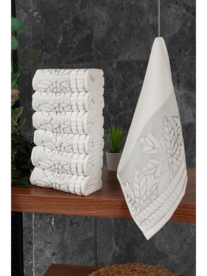 aklow akyoleticaret Çınar Jakarlı 6'lı Kadife Pamuklu El ve Yüz Havlu Seti 30X50 cm - 00434 - Gümüş