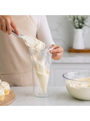 Şanal Humas L Boy Tek Kullanımlık Krema Torbası, 50 Adet Şeffaf Pasta ve Cupcake Süsleme Torbası