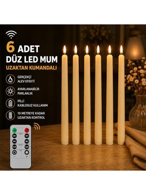aklow akyoleticaret Lumivela Kumandalı Düz LED Mum 6'lı Set - Gerçekçi Alev Efektli Pilli Şamdan Mum