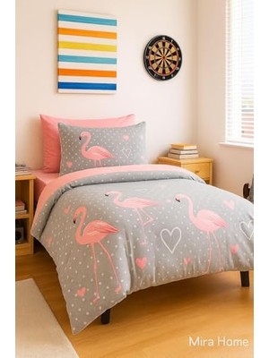 aklow akyoleticaret Flamingo Desenli Pamuklu Tek Kişilik Nevresim Takımı