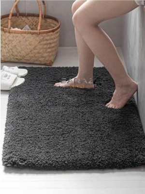 aklow akyoleticaret Su Emici Banyo Ayak Halısı Havlusu Pofuduk Kaymaz Yıkanabilir Tüylenmez 40 x 60 Antrasit