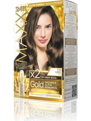 Şanal Maxx Deluxe Gold Serisi 24K Altın Parçacıklı Serum ile 1 Kutu 2 x 50 ml ve Geliştiriciler Saç Boyası (Kumral 7.0)