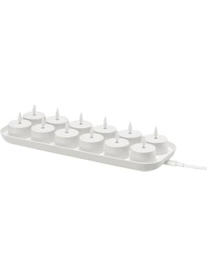 aklow akyoleticaret Led'li Tealight Mum, Beyaz, Şarj Tepsili