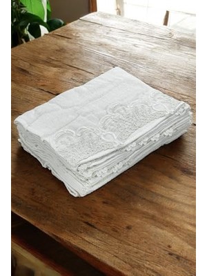 aklow akyoleticaret 6'lı Güpürlü %100 Pamuklu El ve Yüz Havlusu Seti 30X50 cm Beyaz