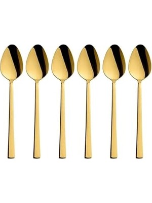 aklow akyoleticaret Tatlı Kaşığı Seti; Parlak Gold, Kahvaltı Kaşık Seti, Paslanmaz Çelik, 6 Adet