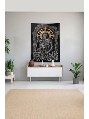 aklow akyoleticaret Siyah Şövalye Desenli Leke Tutmaz Kadife Kumaş Duvar Örtüsü Duvar Halısı Tapestry, 140 x 230