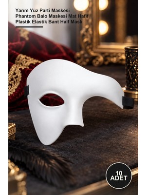Yenilig 10 Adet Beyaz Yarım Erkek Maske – Yarım Yüz Parti Maskesi Phantom Balo Maskesi Mat Hafif Plastik Elastik Bant Half Mask