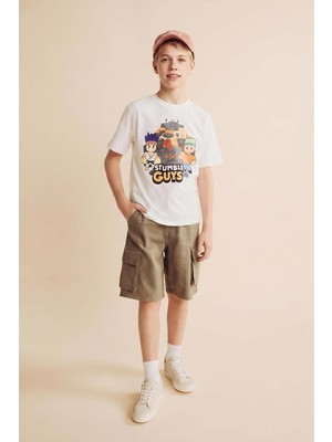Şanal DEFACTO%100 Pamuk Stumble Guys Lisanslı New Regular Fit Bisiklet Yaka Kısa Kollu Ekru Tişört Erkek Çocuk H5795A826AU