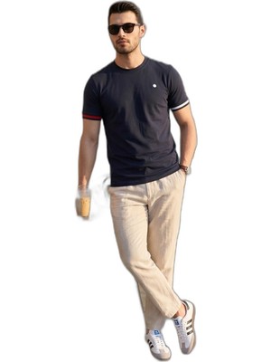 Şanal Buratti Bisiklet Yaka Kolları Renkli Şerit Detaylı T Shirt Erkek T Shirt 5904060