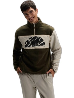 Şanal Ellesse Logolu Renk Bloklu Regular Fit Yarım Fermuarlı Dik Yaka Sweat Erkek Sweat EM519