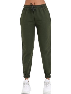 Şanal By Comeor Kadın Haki Beli ve Paçası Lastikli Cepli Eşofman Altı Xs