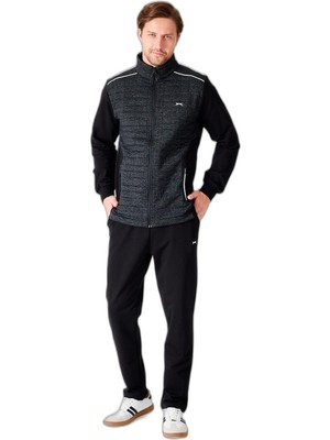 Şanal Slazenger Fıora Erkek Fermuarlı Dik Yaka Cepli Siyah Eşofman Takımı