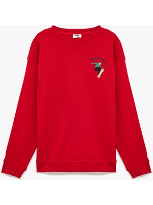 Şanal Pamuklu Uzun Kollu Bisiklet Yaka Baskılı Sweatshirt