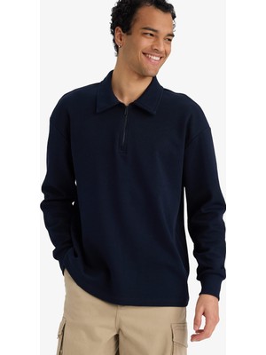 Şanal Defacto Boxy Fit Polo Yaka Yarım Fermuarlı Pike Sweatshirt G6471AX25 Wn