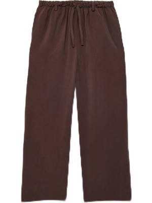 Şanal Viskon Karışımlı Beli Bağcıklı Cepli Geniş Paça Pantolon
