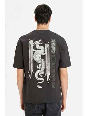 Şanal DEFACTO%100 Pamuk House Of The Dragon Boxy Fit Baskılı Tişört F8174AX26SP