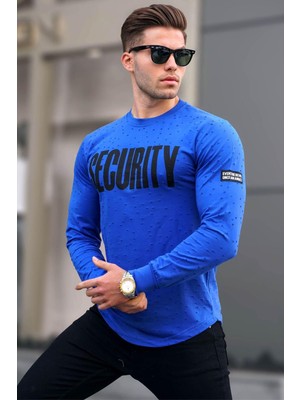 Şanal Madmext Saks Yırtık Detaylı Baskılı Sweatshirt 4126,SAKS S
