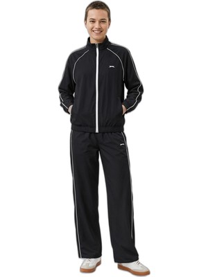 Şanal Slazenger Revel Kadın Dik Yaka Fermuarlı Siyah Eşofman Takımı