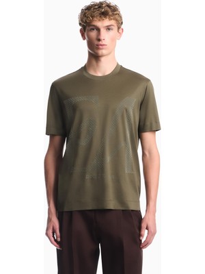 Şanal Erkek Normal Kalıp Yuvarlak Yakalı Büyük Kadife Logolu Kısa Kollu Haki T-Shirt EM006770 AF10017-M7308