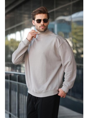 Şanal Madmext Boyalı Gri Yarım Balıkçı Yaka Erkek Basic Sweatshirt E7158,BOYALI Gri S