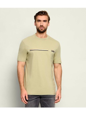 Şanal Erkek Regular Fit Logo Çizgili Pamuklu Kısa Kollu Açık Yeşil T-Shirt 50565785-254