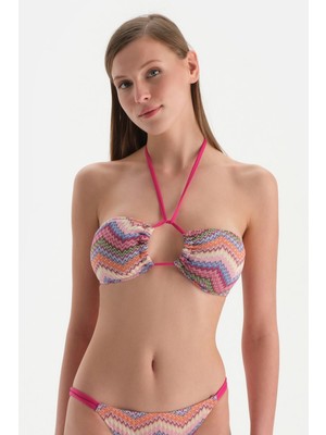 Şanal Dagi Tak Çık Kaplı Çıkarılabilir Askılı Missoni Baskılı Balensiz Straplez Bikini Üstü, 40, 24SW82049GB, Pembe, Kadın
