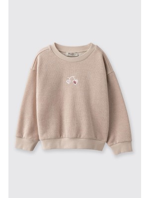 Şanal Kız Bebek Sim Detaylı Nakışlı Bej Sweatshirt 2 Yaş (92 Cm)