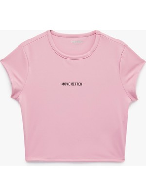 Şanal Slim Fit Bisiklet Yaka Kısa Kollu Baskılı Crop Spor Tişört