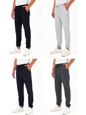 Şanal By Comeor Kalın Siyah-Lacivert-Gri-Antrasit Erkek 4'lü Eşofman Altı Jogger Arka Cepli Paça Lastikli Regular Fit Şardonsuz CMRE97 Xl