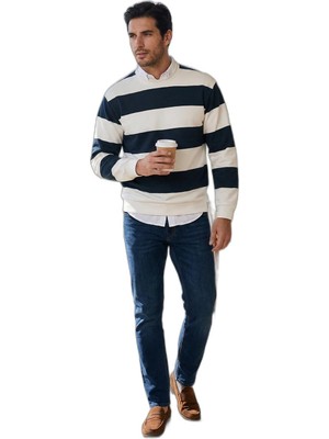 Şanal Buratti Pamuklu Çizgili Regular Fit Bisiklet Yaka Sweat Erkek Sweat 5905790
