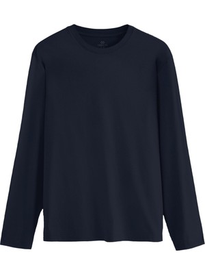Şanal Lacivert Standart Fit Basic O Yaka Uzun Kollu Ince Erkek T-Shirt - 87997