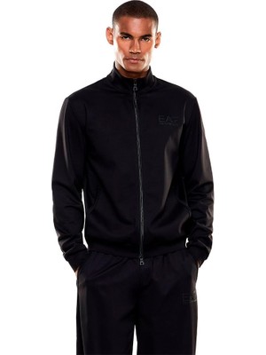 Şanal Erkek Regular Fit Fermuarlı Dik Yakalı Ea7 Logo Işlemeli Teknik Kumaş Siyah Sweatshirt 7M001364 AF17160-UC001