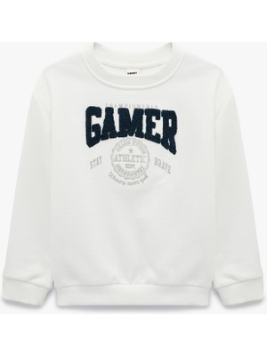 Şanal Şardonlu Uzun Kollu Bisiklet Yaka Nakışlı Sweatshirt
