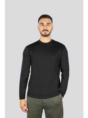 Şanal Erkek Normal Kalıp Esnek Pamuklu Kartal Logo Detaylı Uzun Kollu Siyah T-Shirt EM004346 AF10761-UC001